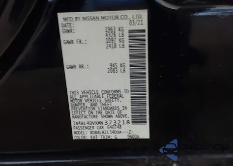 2021 Nissan Altima Sv z USA, uszkodzony, nr VIN 1N4BL4DVXMN373218